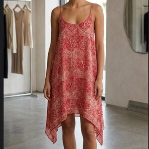 Natalie Martin Shark Bite Asymmetrical Hem Silk Cami Dress Size Medium